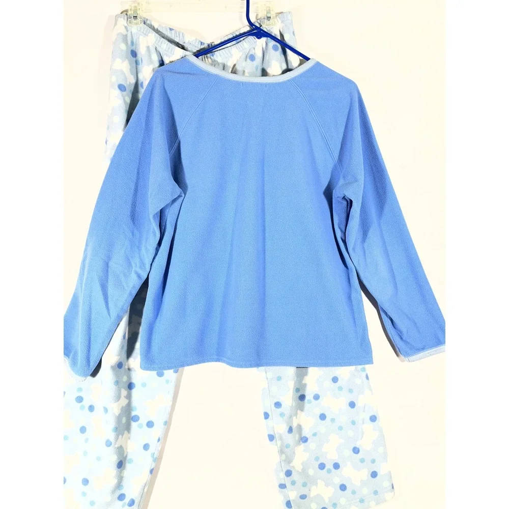 VS‎ Pink K Fleece Scottie Dog Polka Dot PJ Set Women L Blue Long Sleeve Cozy